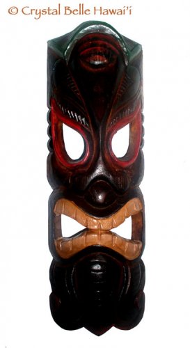 Hawaiian God Ku of War Wooden Carved/Painted Tiki Mask 20"