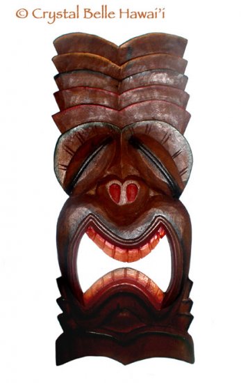 Hawaiian Lucky Tiki Hand Carved/Painted Wood Wall Hanging 20"