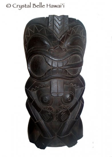 Hawaiian Bongo Tiki with Pipe and Drums Wooden Statue/Figurine 20"