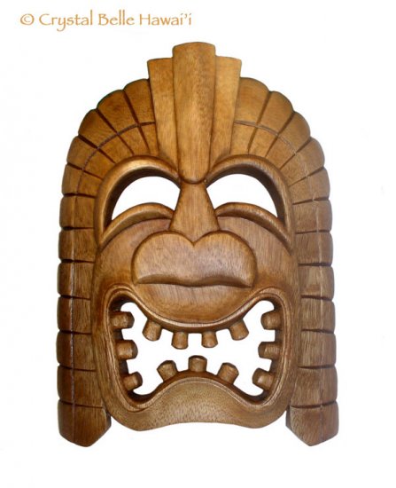 Hawaiian God Ku Large Tiki Monkey Pod Wood Mask 13x10"