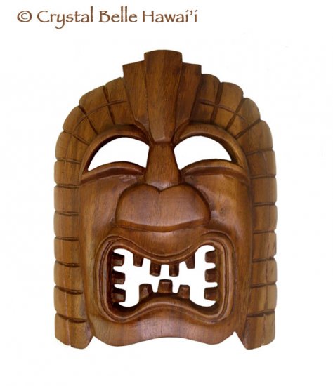Hawaiian God Ku Hand Carved Monkey Pod Wood Tiki Mask 9x7