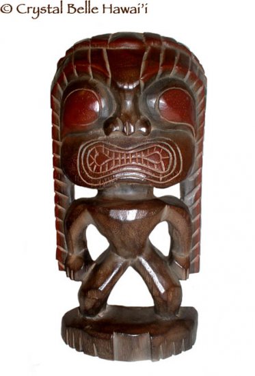 Hawaiian God Ku Hand Carved Tiki Wood Statue/Figurine 13-14" - Red/Brown