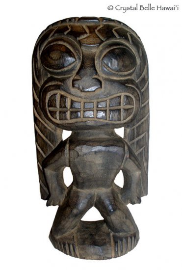 Hawaiian God Ku Carved Tiki Wood Statue/Figurine 12-13" - Natural/Black