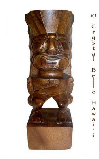 Hawaiian God Ku Hand Carved Tiki, Natural Monkey Pod Wood Statue 10"