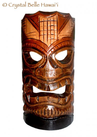Hawaiian God Ku Hand Carved/Painted Tiki Wood Mask/Wall Hanging 12" - Brown/Green