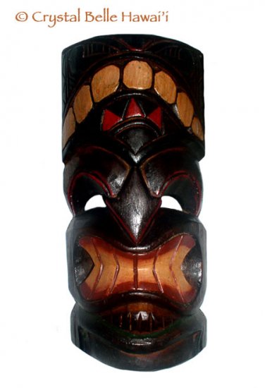 Hawaiian God of Strengh Ku Hand Carved/Painted Wood Tiki Mask 12"