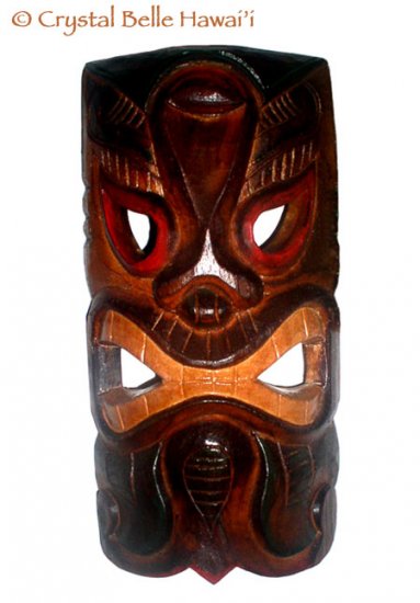 Hawaiian God Ku of War Hand Carved/Painted Wood Tiki Mask 12"