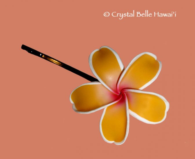 Hawaiian Plumeria/Frangipani Flower Hair Pin, Yellow/White/Fuschia