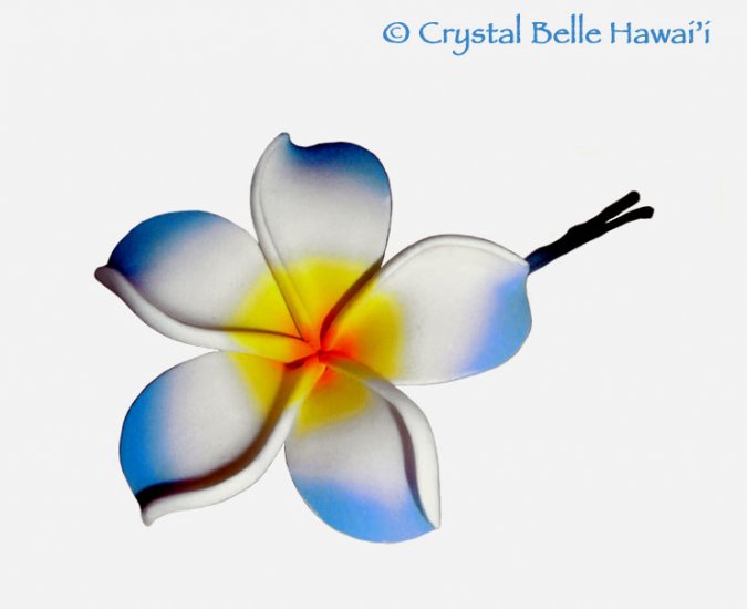 Hawaiian Plumeria/Frangipani Lei Flower Hair Pin, Aquamarine Blue, White Yellow