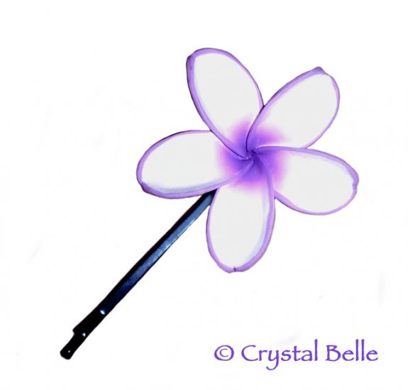 Hawaiian Frangipani Plumeria Flower Hair Pin, Purple White
