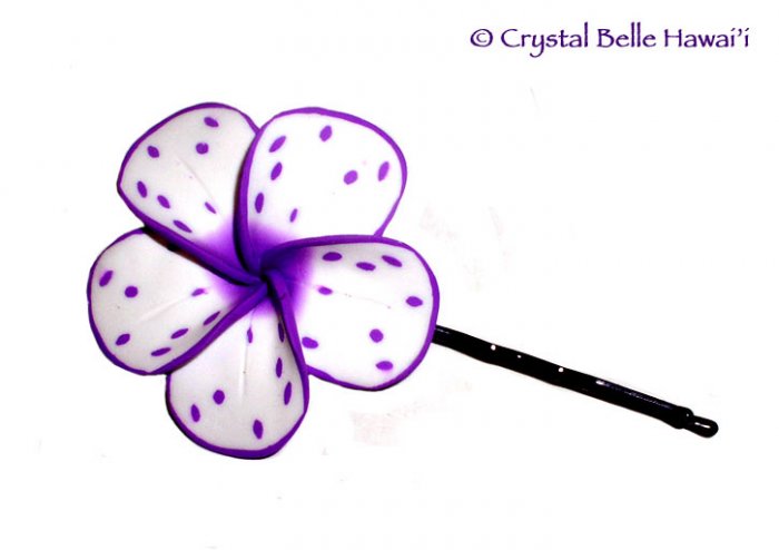 Hawaiian Plumeria/Frangipani Hair/Hat Pin, Purple/White