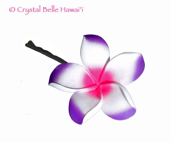 Hawaiian Plumeria/Frangipani Lei Flower Hair Pin - Purple Pink White