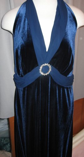 Navy Blue Velour Halter Cocktail Dress Size 20W NWT