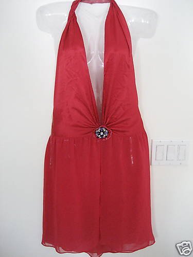 NEW VICTORIA SECRET JEWELED HALTER PLUNGE GOWN RED XS