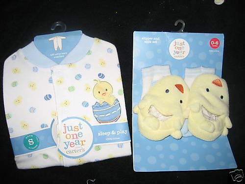NWT CARTERS EASTER BUNNY PAJAMAS SLEEP PLAY BOOTIES 0 3