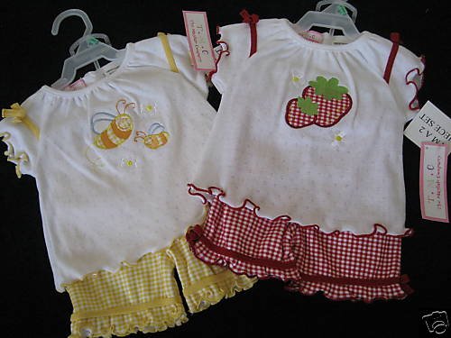 NWT CUTE GINGHAM SHORT SHIRT SET LOT 12MO GIRL TWIN