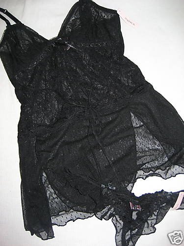 NWT SEXY RUFFLE LACE BABYDOLL THONG LOT S/M BLACK