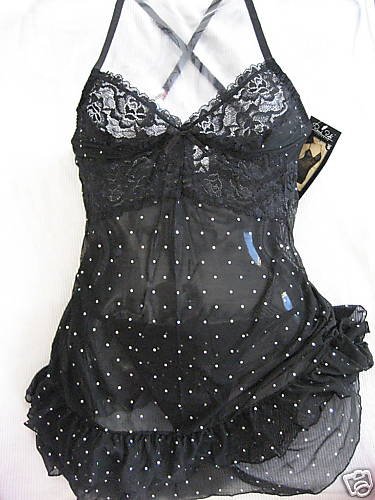 NWT SEXY RUFFLE TIERED MESH BABYDOLL THONG LOT S