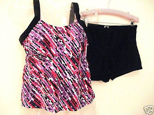 NWT CONTRAST DOTS TANKINI SHORTINI SHORTS SWIMSUIT 16W