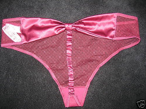 NWT VICTORIA SECRET MESH SATIN BOW BACK PANTY THONG M