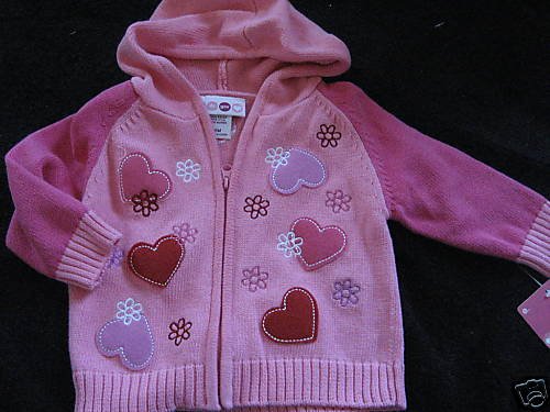 NWT PINK LOVE SWEATER ZIP UP HOODIE CUTE BABY 6MO