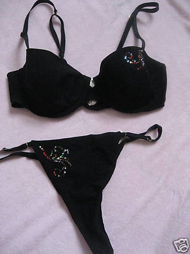 LOT VICTORIA SECRET RHINESTONE PUSH UP BRA THONG 34B