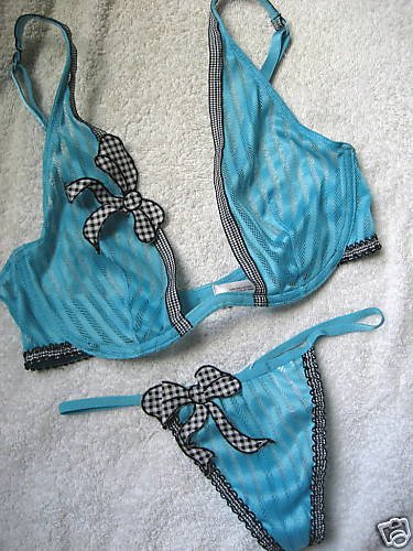 NEW VICTORIA SECRET SHEER PLUNGE BRA THONG LOT 34C S