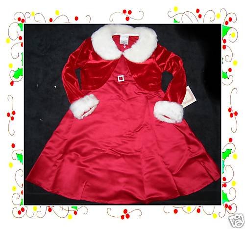 NWT GIRLS HOLIDAY CHRISTMAS MARABOU RED DRESS CAPE 6X