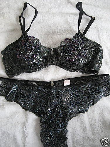 VICTORIA SECRET SEQUIN BEAD PUSH UP BRA PANTY LOT 34B