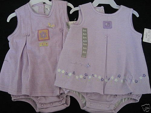 NWT TWINS CARTERS PURPLE GINGHAM DRESSES SUNSUITS 3-6 M