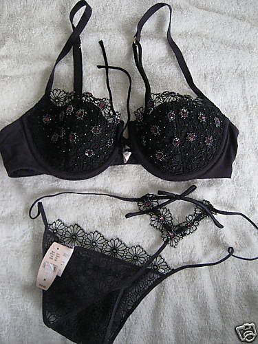 VICTORIA SECRET JEWELED PUSH UP BRA THONG LOT 34B