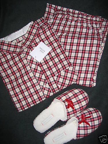 NWT VICTORIA SECRET PLAID FLANNEL PAJAMA&SLIPPER LOT S