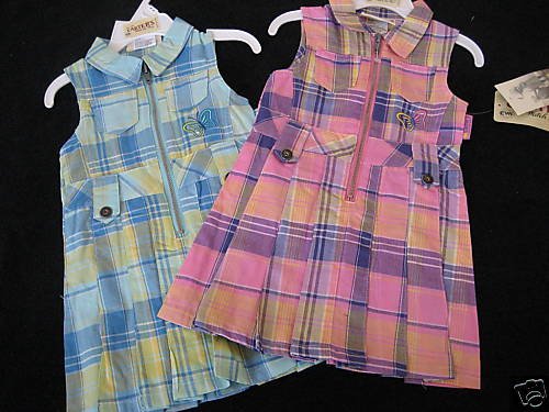NWT CARTERS TWIN GIRLS PINK AQUA PLEATED DRESS LOT 18MO