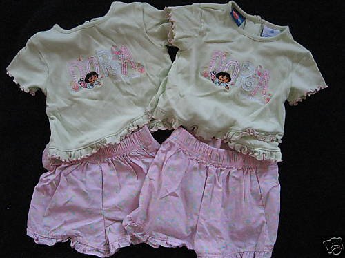 NEW DORA THE EXPLORER GIRLS SHORT SHIRT OUTFIT LOT TWIN
