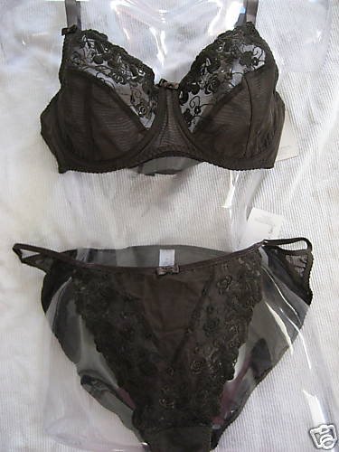 NWT SEXY BROWN MESH LACE BRA STRING PANTY LOT 36D