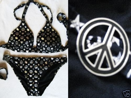 NEW VICTORIA SECRET PEACE OUT HEARTS METALLIC BIKINI L
