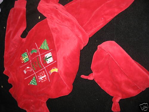CUTE BOY GIRL FIRST CHRISTMAS RED OUTFIT HAT 3-6MO