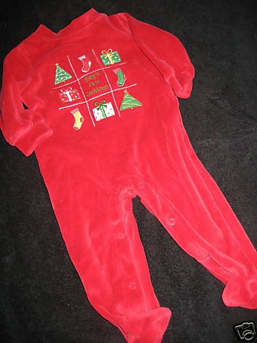 CUTE BOY GIRL FIRST CHRISTMAS RED OUTFIT SLEEPER 3-6MO