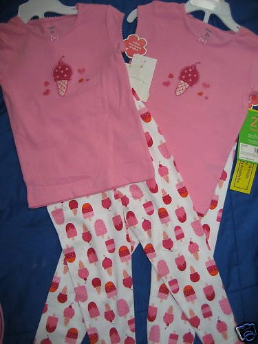 NWT GIRLS TWINS CARTER PINK ICECREAM PJ LOT 4 PIECES 2T