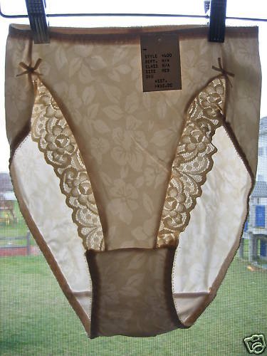 NEW SATIN-Y LACE INSET HI CUT PANTY FULL BRIEF M L