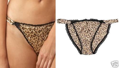 NEW LUXE SATIN STRING BIKINI PANTY LEOPARD FRILLS! XS