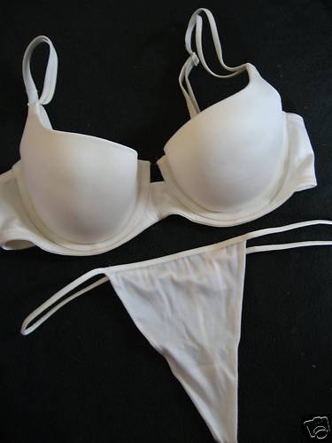 NWT VICTORIA SECRET GEL PUSH UP BRA THONG SET 34A IVORY