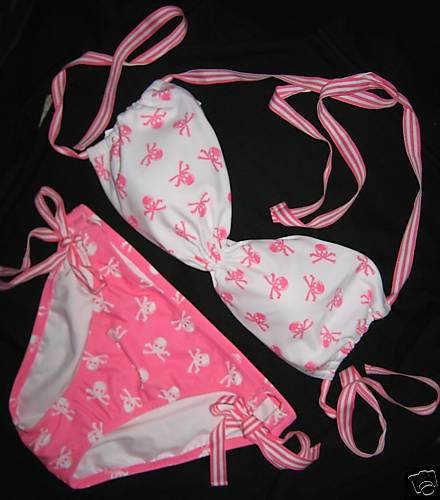 VICTORIA SECRET SKULL&BONE BANDEAU RIBBON BIKINI M L