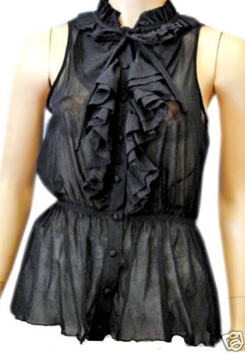 NEW WHITE HOUSE BLACK MARKET SHEER CASCADE RUFFLE SHIRT
