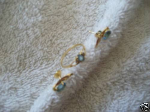 VINTAGE BLUE TOPAZ &DIAMOND EARRING RING SET LOT