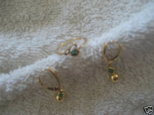 VINTAGE EMERALD&DIAMOND HEART RING DANGLE EARRINGS LOT