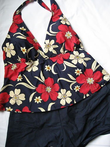 NEW HALTER CLEAVAGE SHORTINI SHORTS TANKINI SWIMSUIT