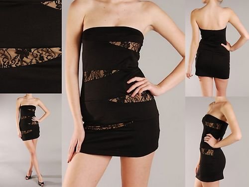 SEXY BANDAGE TUBE LACE OVER NUDE ILLUSION SLASH DRESS