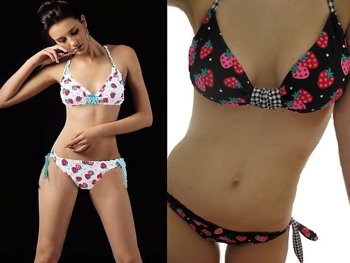 SeXy RETRO RoCkaBiLLy GINGHAM&STRAWBERRY BANDEAU BIKINI