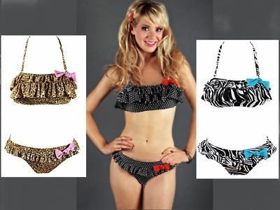 REtRO ROCkABILLY PIN UP BANDEAU RUFFLE BIKINI SWIMSUIT